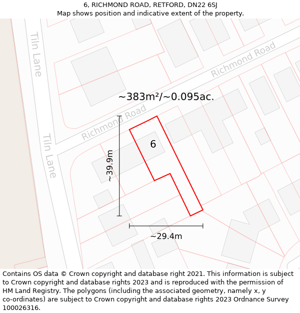 6, RICHMOND ROAD, RETFORD, DN22 6SJ: Plot and title map