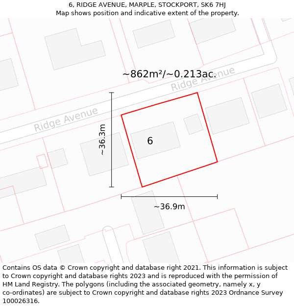 6, RIDGE AVENUE, MARPLE, STOCKPORT, SK6 7HJ: Plot and title map