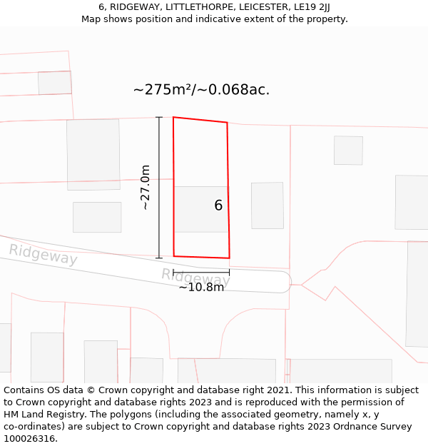 6, RIDGEWAY, LITTLETHORPE, LEICESTER, LE19 2JJ: Plot and title map