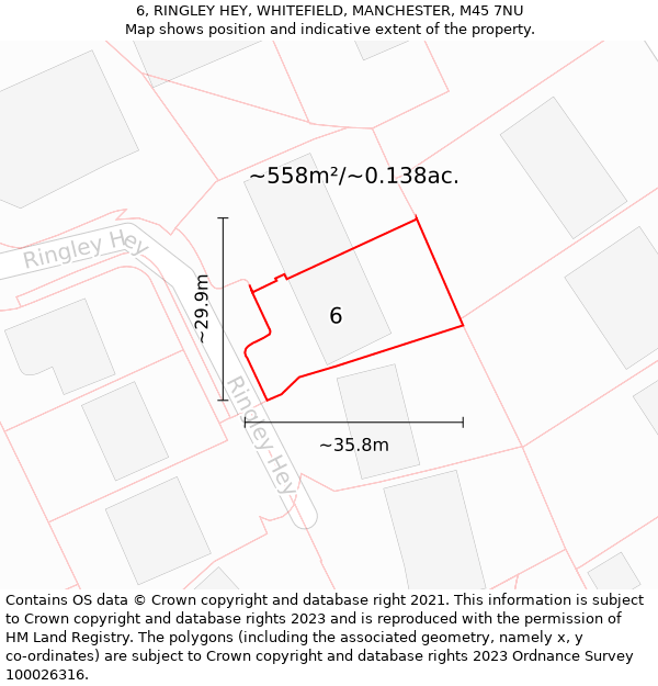 6, RINGLEY HEY, WHITEFIELD, MANCHESTER, M45 7NU: Plot and title map