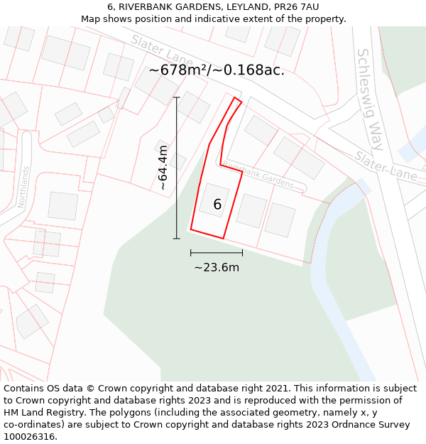 6, RIVERBANK GARDENS, LEYLAND, PR26 7AU: Plot and title map