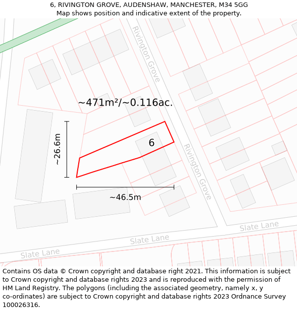 6, RIVINGTON GROVE, AUDENSHAW, MANCHESTER, M34 5GG: Plot and title map