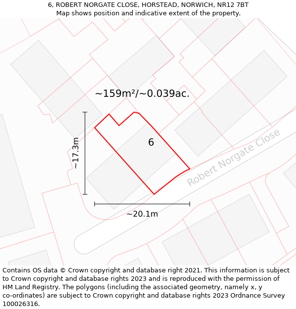 6, ROBERT NORGATE CLOSE, HORSTEAD, NORWICH, NR12 7BT: Plot and title map