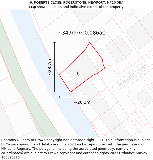 6, ROBERTS CLOSE, ROGERSTONE, NEWPORT, NP10 0BA: Plot and title map