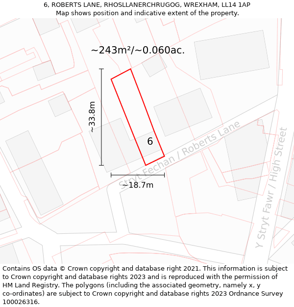 6, ROBERTS LANE, RHOSLLANERCHRUGOG, WREXHAM, LL14 1AP: Plot and title map