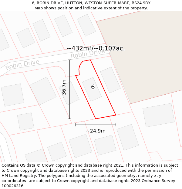 6, ROBIN DRIVE, HUTTON, WESTON-SUPER-MARE, BS24 9RY: Plot and title map