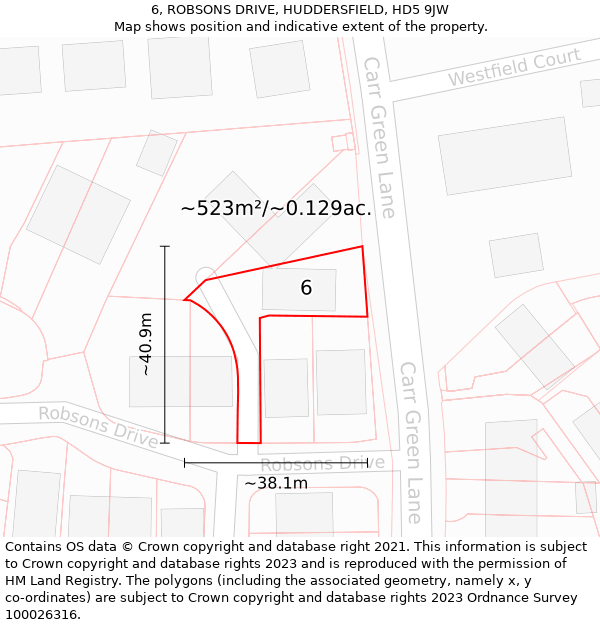 6, ROBSONS DRIVE, HUDDERSFIELD, HD5 9JW: Plot and title map