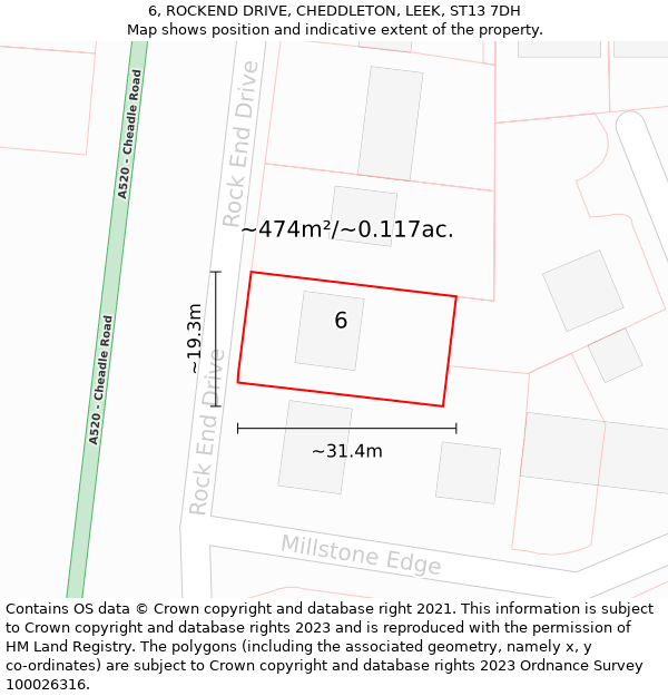 6, ROCKEND DRIVE, CHEDDLETON, LEEK, ST13 7DH: Plot and title map