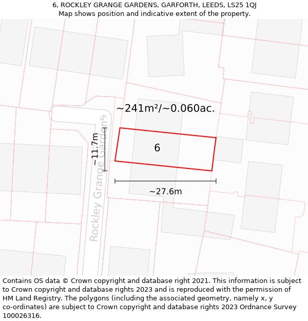 6, ROCKLEY GRANGE GARDENS, GARFORTH, LEEDS, LS25 1QJ: Plot and title map