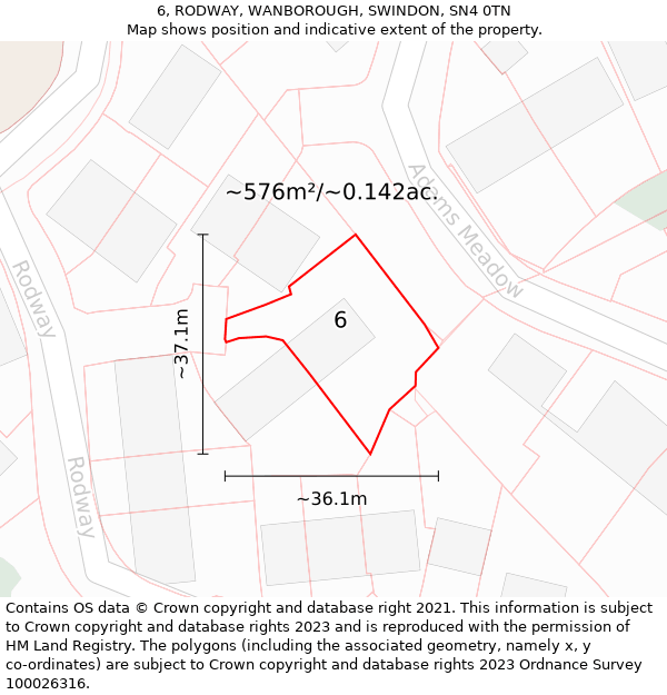 6, RODWAY, WANBOROUGH, SWINDON, SN4 0TN: Plot and title map