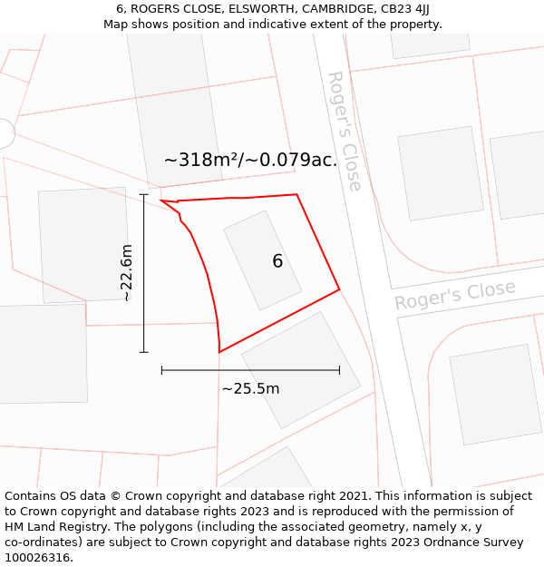 6, ROGERS CLOSE, ELSWORTH, CAMBRIDGE, CB23 4JJ: Plot and title map