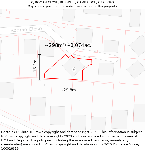 6, ROMAN CLOSE, BURWELL, CAMBRIDGE, CB25 0RQ: Plot and title map