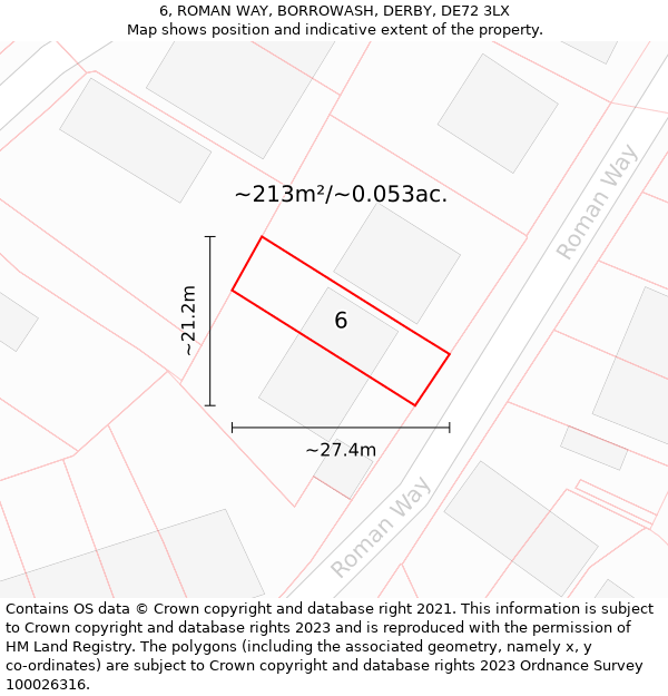 6, ROMAN WAY, BORROWASH, DERBY, DE72 3LX: Plot and title map