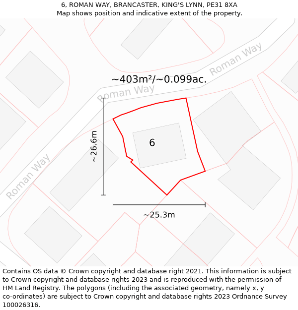 6, ROMAN WAY, BRANCASTER, KING'S LYNN, PE31 8XA: Plot and title map