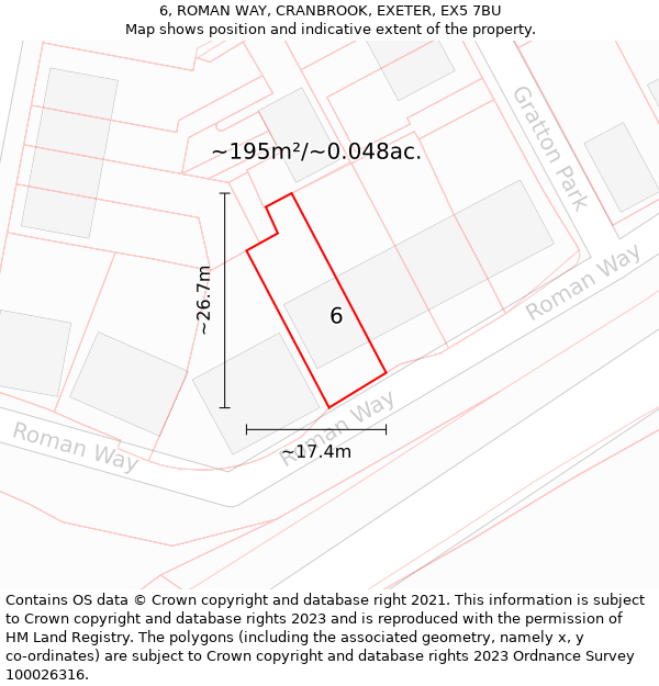 6, ROMAN WAY, CRANBROOK, EXETER, EX5 7BU: Plot and title map