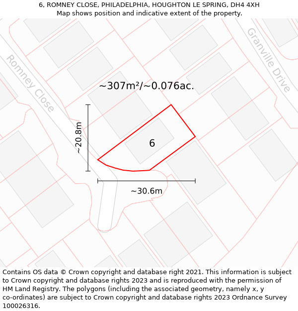 6, ROMNEY CLOSE, PHILADELPHIA, HOUGHTON LE SPRING, DH4 4XH: Plot and title map