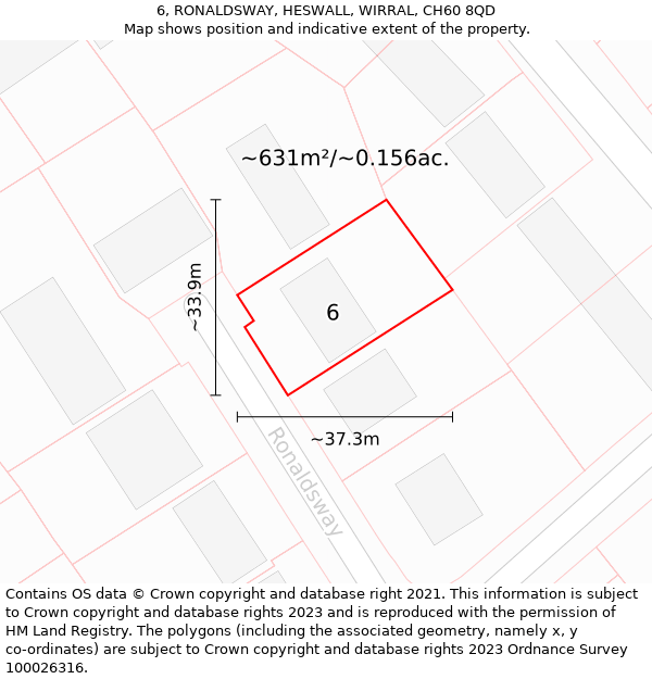 6, RONALDSWAY, HESWALL, WIRRAL, CH60 8QD: Plot and title map