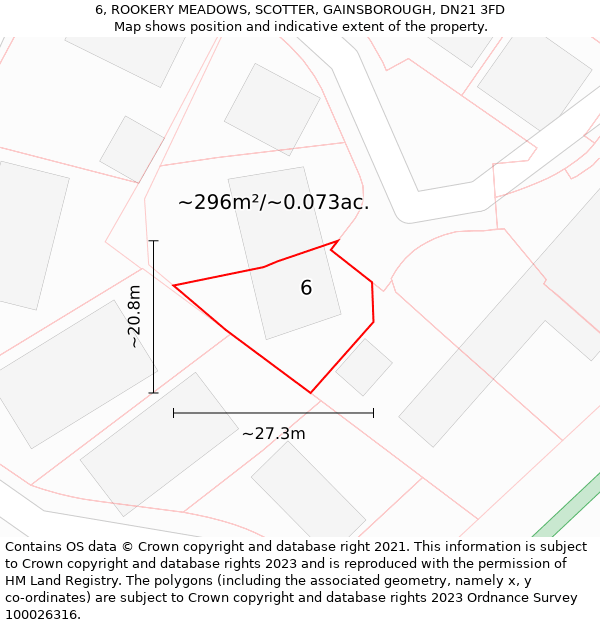 6, ROOKERY MEADOWS, SCOTTER, GAINSBOROUGH, DN21 3FD: Plot and title map