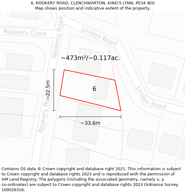 6, ROOKERY ROAD, CLENCHWARTON, KING'S LYNN, PE34 4EG: Plot and title map