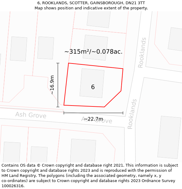 6, ROOKLANDS, SCOTTER, GAINSBOROUGH, DN21 3TT: Plot and title map