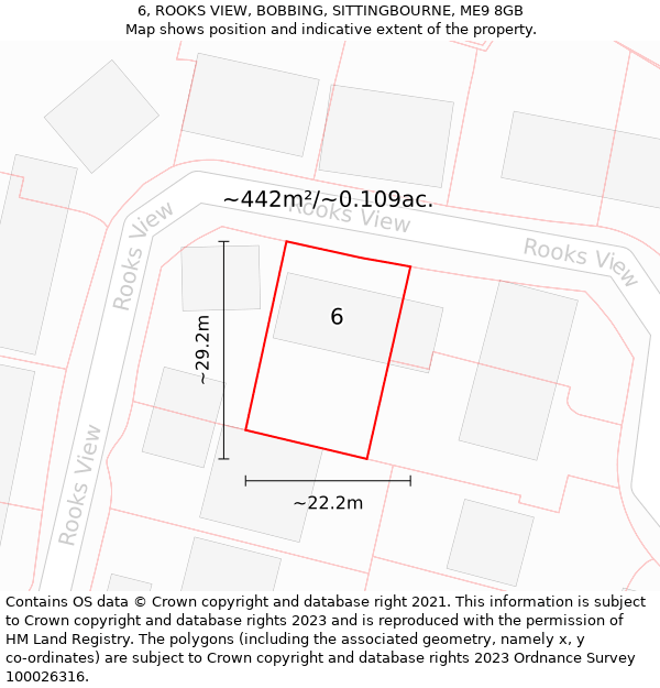 6, ROOKS VIEW, BOBBING, SITTINGBOURNE, ME9 8GB: Plot and title map