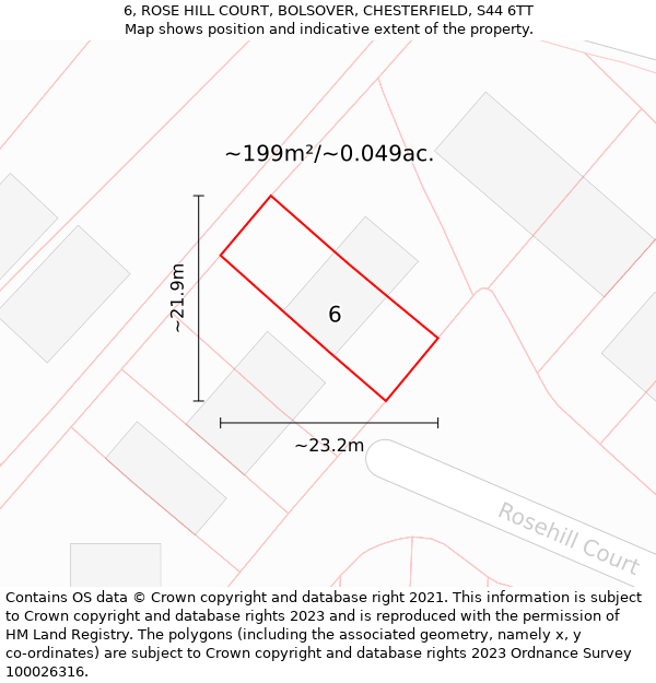 6, ROSE HILL COURT, BOLSOVER, CHESTERFIELD, S44 6TT: Plot and title map