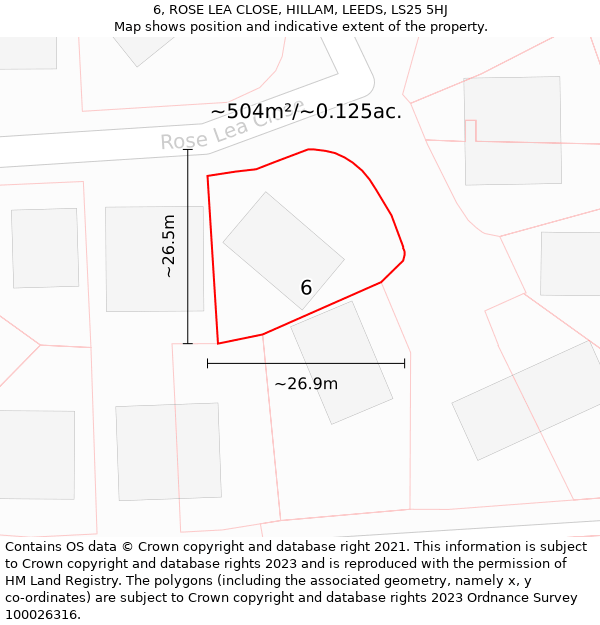 6, ROSE LEA CLOSE, HILLAM, LEEDS, LS25 5HJ: Plot and title map