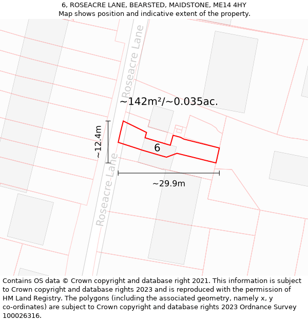 6, ROSEACRE LANE, BEARSTED, MAIDSTONE, ME14 4HY: Plot and title map