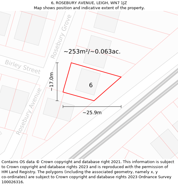 6, ROSEBURY AVENUE, LEIGH, WN7 1JZ: Plot and title map