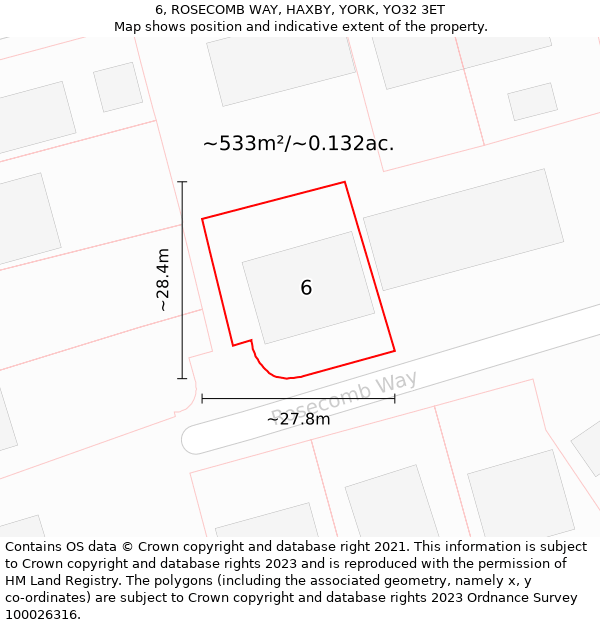 6, ROSECOMB WAY, HAXBY, YORK, YO32 3ET: Plot and title map