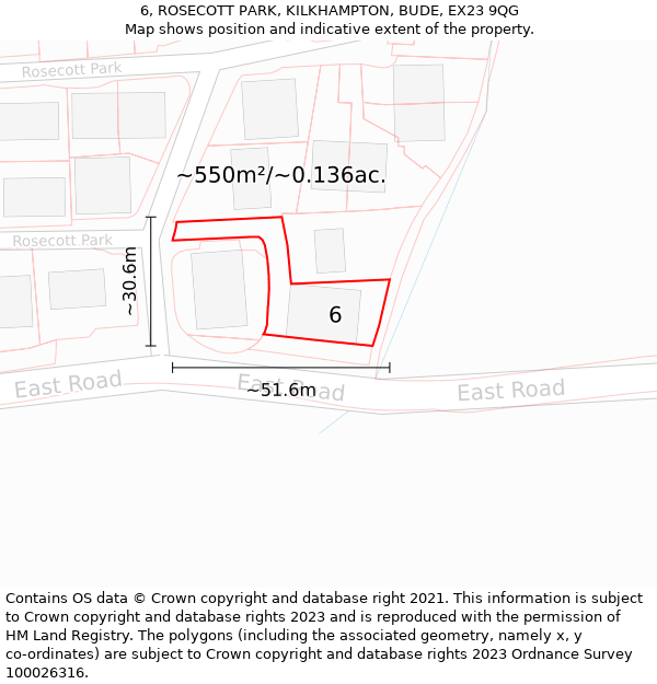 6, ROSECOTT PARK, KILKHAMPTON, BUDE, EX23 9QG: Plot and title map