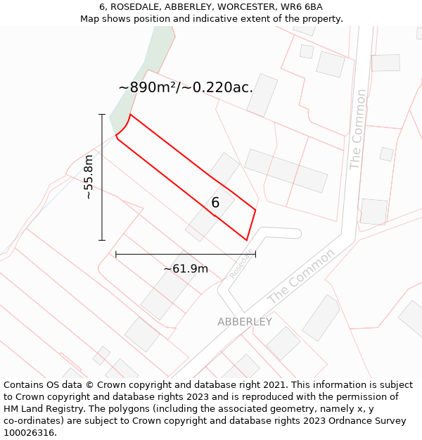 6, ROSEDALE, ABBERLEY, WORCESTER, WR6 6BA: Plot and title map