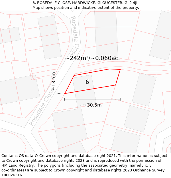 6, ROSEDALE CLOSE, HARDWICKE, GLOUCESTER, GL2 4JL: Plot and title map