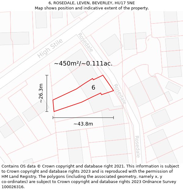 6, ROSEDALE, LEVEN, BEVERLEY, HU17 5NE: Plot and title map