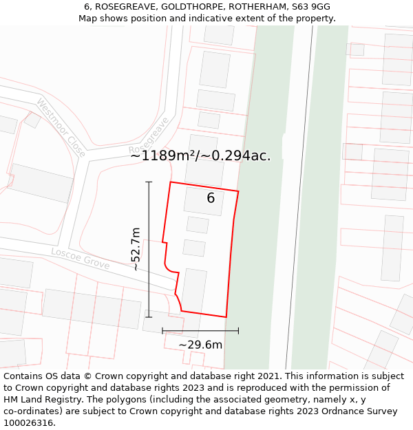 6, ROSEGREAVE, GOLDTHORPE, ROTHERHAM, S63 9GG: Plot and title map