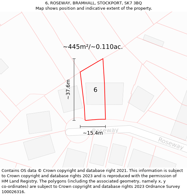 6, ROSEWAY, BRAMHALL, STOCKPORT, SK7 3BQ: Plot and title map