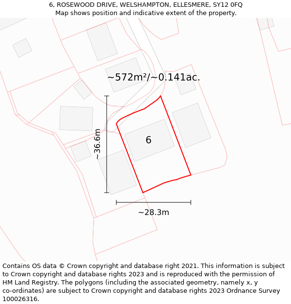 6, ROSEWOOD DRIVE, WELSHAMPTON, ELLESMERE, SY12 0FQ: Plot and title map