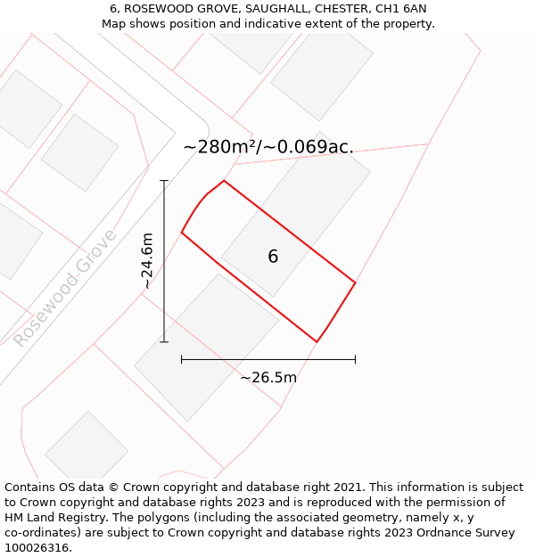 6, ROSEWOOD GROVE, SAUGHALL, CHESTER, CH1 6AN: Plot and title map