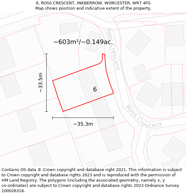 6, ROSS CRESCENT, INKBERROW, WORCESTER, WR7 4FG: Plot and title map