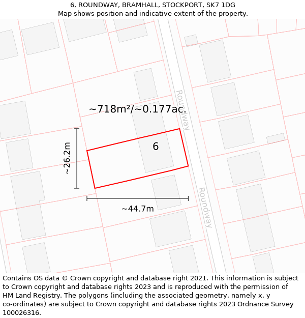 6, ROUNDWAY, BRAMHALL, STOCKPORT, SK7 1DG: Plot and title map