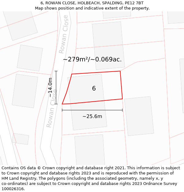 6, ROWAN CLOSE, HOLBEACH, SPALDING, PE12 7BT: Plot and title map