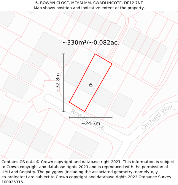 6, ROWAN CLOSE, MEASHAM, SWADLINCOTE, DE12 7NE: Plot and title map