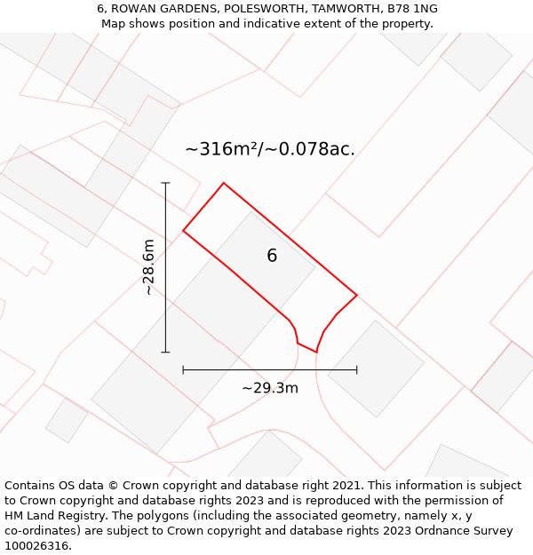 6, ROWAN GARDENS, POLESWORTH, TAMWORTH, B78 1NG: Plot and title map