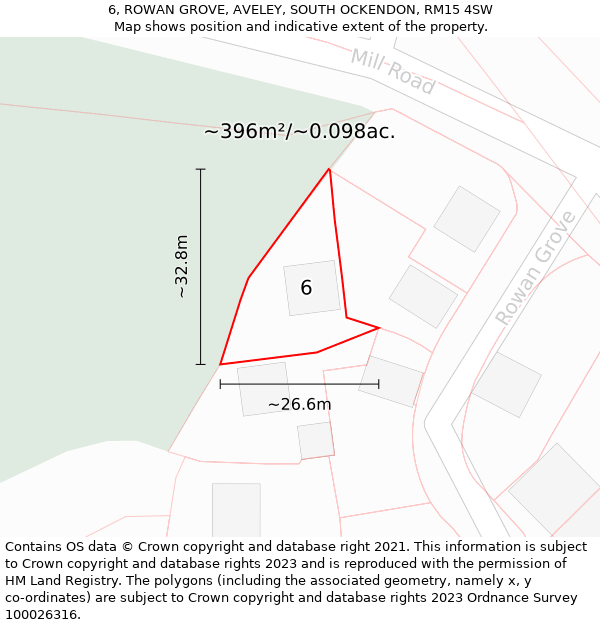 6, ROWAN GROVE, AVELEY, SOUTH OCKENDON, RM15 4SW: Plot and title map