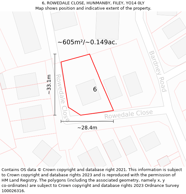 6, ROWEDALE CLOSE, HUNMANBY, FILEY, YO14 0LY: Plot and title map