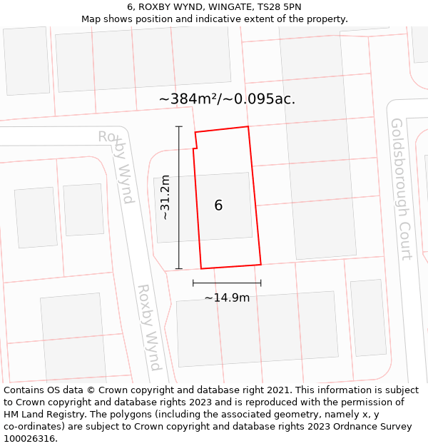 6, ROXBY WYND, WINGATE, TS28 5PN: Plot and title map