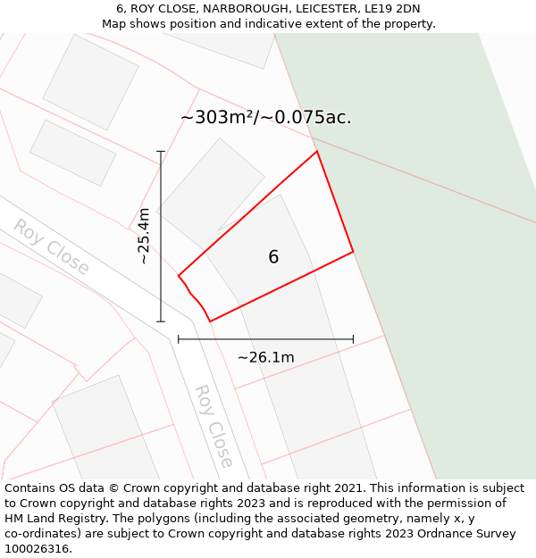 6, ROY CLOSE, NARBOROUGH, LEICESTER, LE19 2DN: Plot and title map