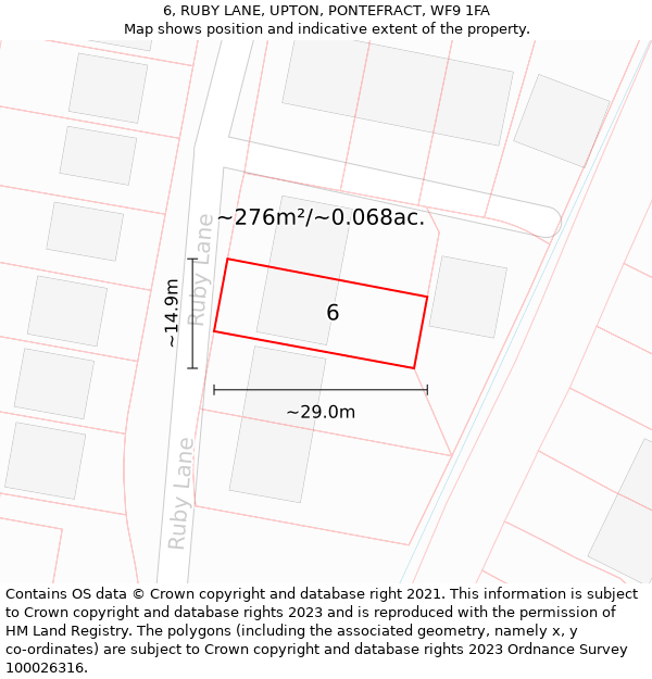 6, RUBY LANE, UPTON, PONTEFRACT, WF9 1FA: Plot and title map