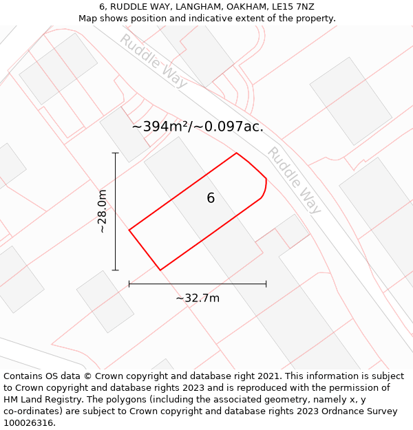 6, RUDDLE WAY, LANGHAM, OAKHAM, LE15 7NZ: Plot and title map