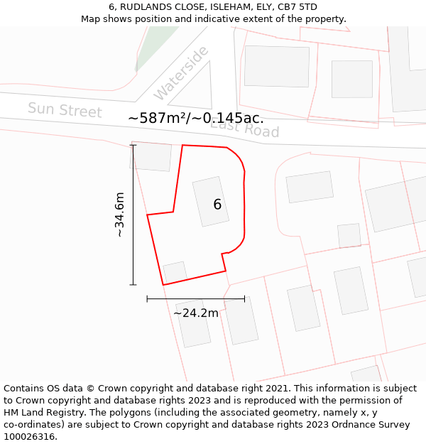 6, RUDLANDS CLOSE, ISLEHAM, ELY, CB7 5TD: Plot and title map